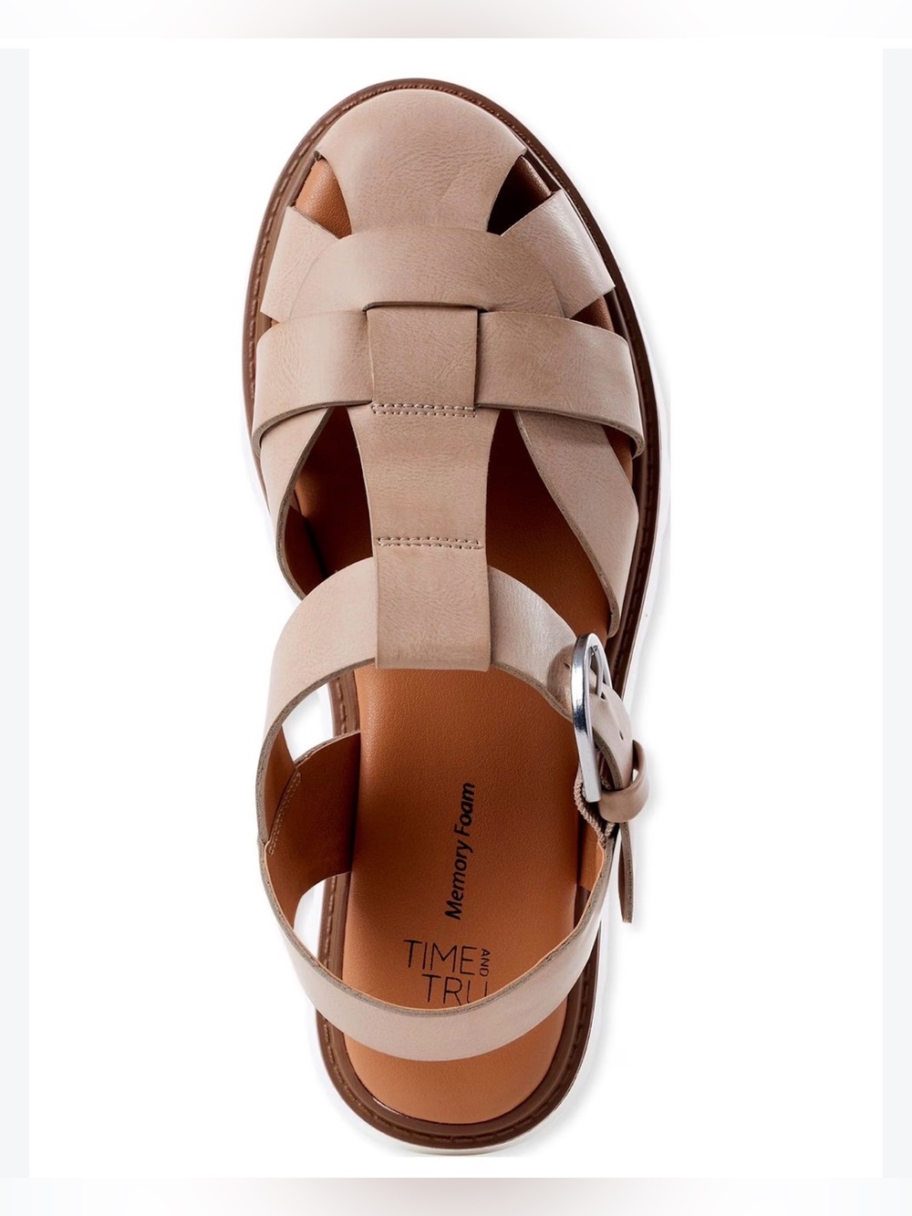 NWT Time and Tru Neutral Fisherman Sandals Leather Woven Strap in Tan SZ 6
